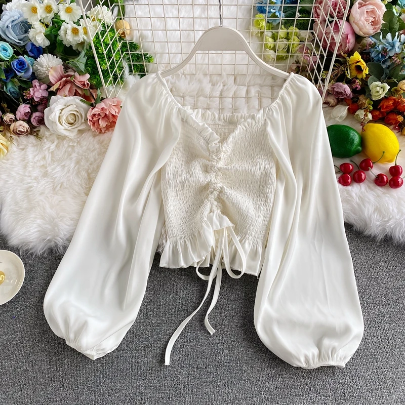 

Свободная шифоновая рубашка с V-образным вырезом и длинным рукавом