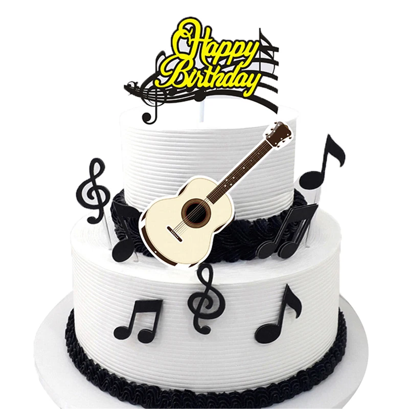 

1Set Musical Note Happy Birthday Cartoon Cake Topper Cupcake Flag Paper Guitar Baby Shower Birthday Cake Baking Party Decoration