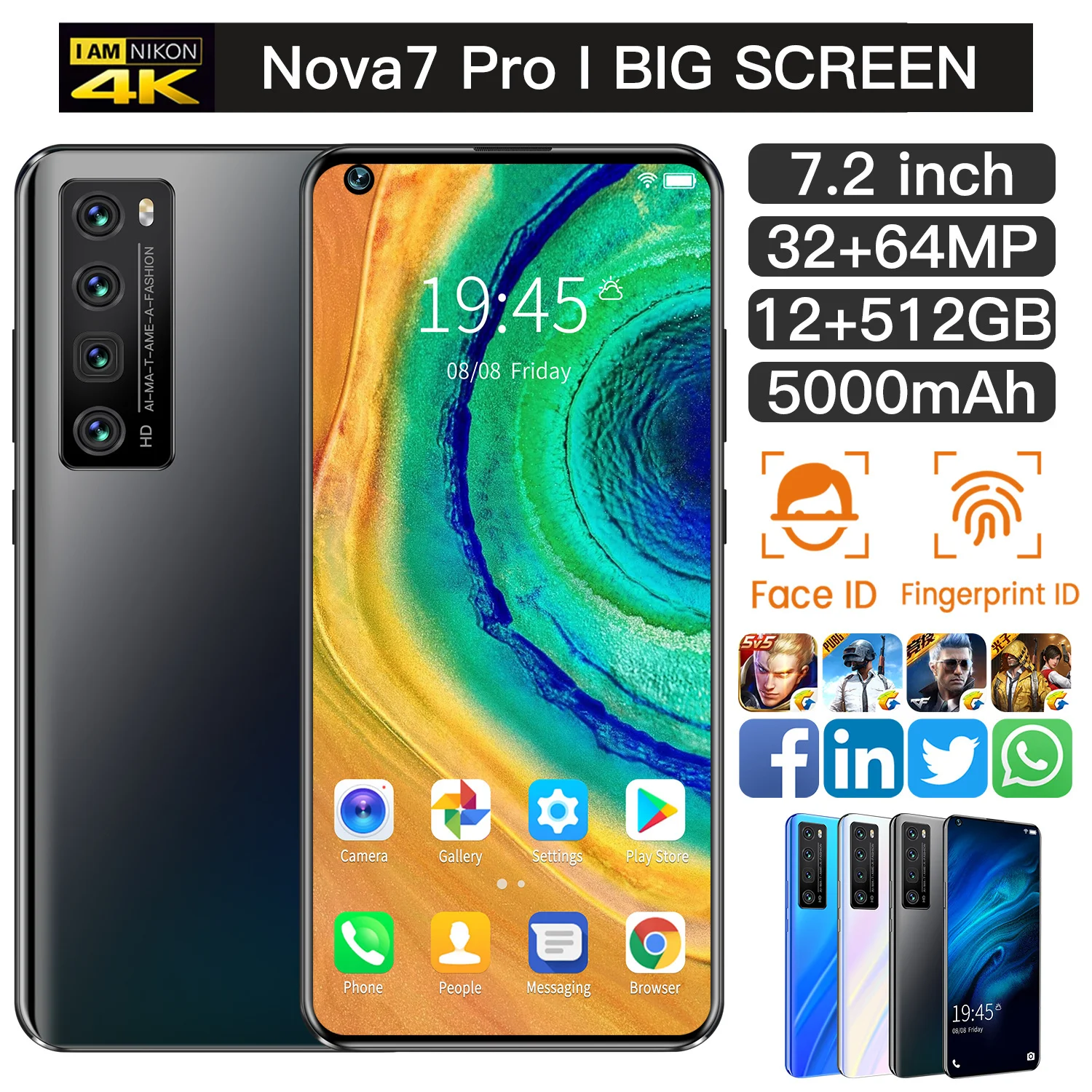 

Смартфон Nova7Pro, 7,2 дюйма, FHD, 512 ГБ, две SIM-карты