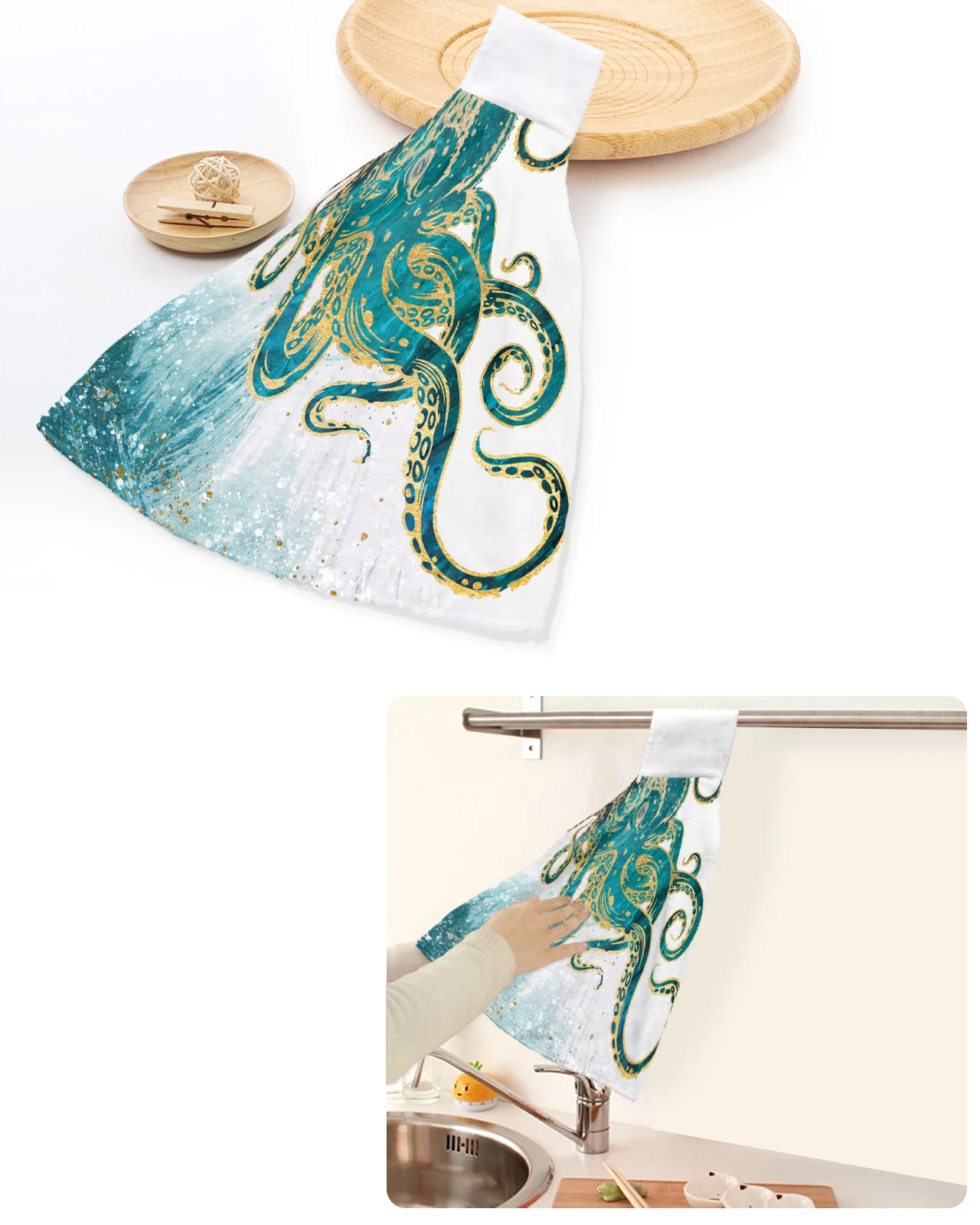

Octopus Watercolor Hand Towels Home Kitchen Bathroom Dishcloths Hand Towel With Hanging Loops Quick Dry Soft Absorbent Towels