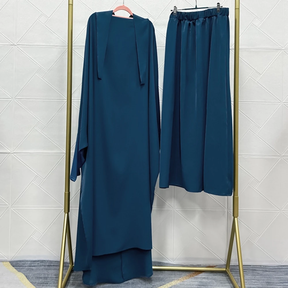 

Muslim 2 Picec set Lady Pullover With Skirts Outfits Office New Spring Batwing Sleeve Top Suit Elegant Women Solid Color Dress
