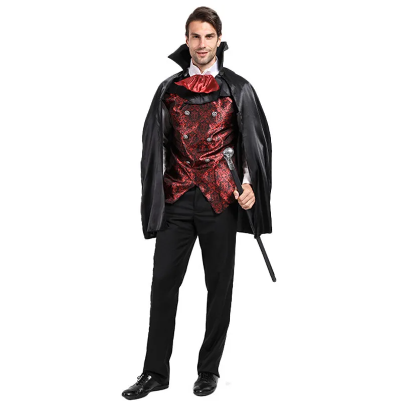 

Men Halloween Vampire Cloak Costumes Adult Dracula Cosplay Purim Carnival Parade Masquerade Nightclub Bar Role Play Party Dress