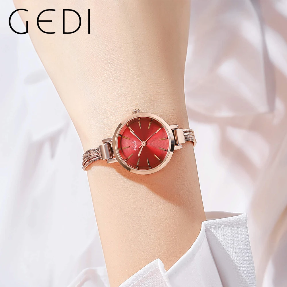 GEDI Ultra-thin Bracelet Watch Fashion Waterproof Women Watches Top Brand Luxury Stainless Steel Ladies Clock Relogios Femininos