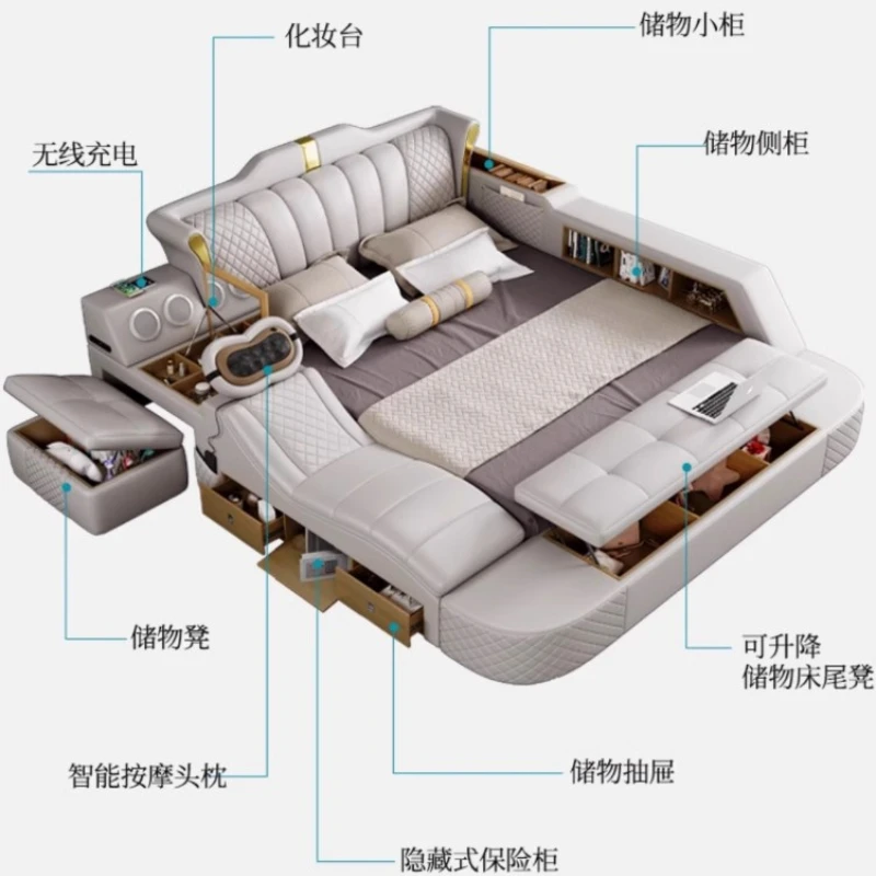 Довольно роскошная современная двуспальная кровать для хранения элегантный