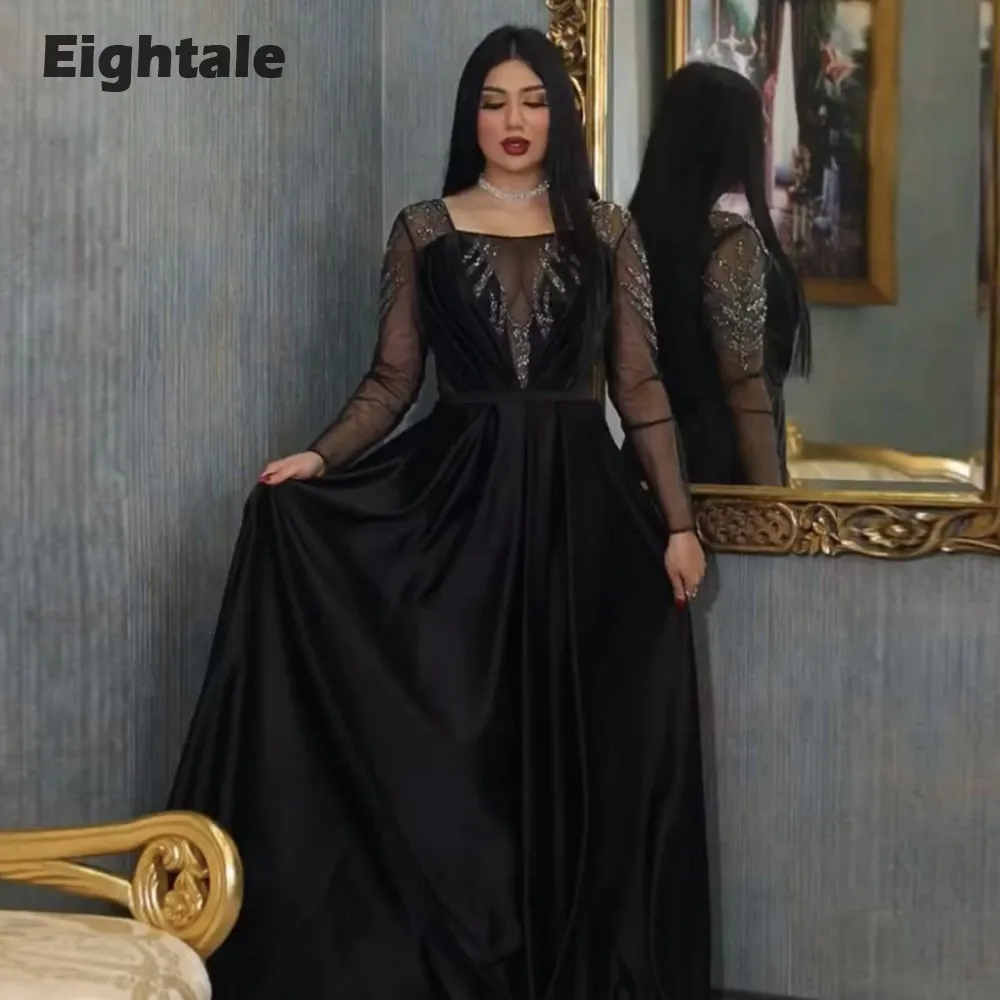 

Арабское вечернее платье с круглым вырезом, длинным рукавом и бусинами