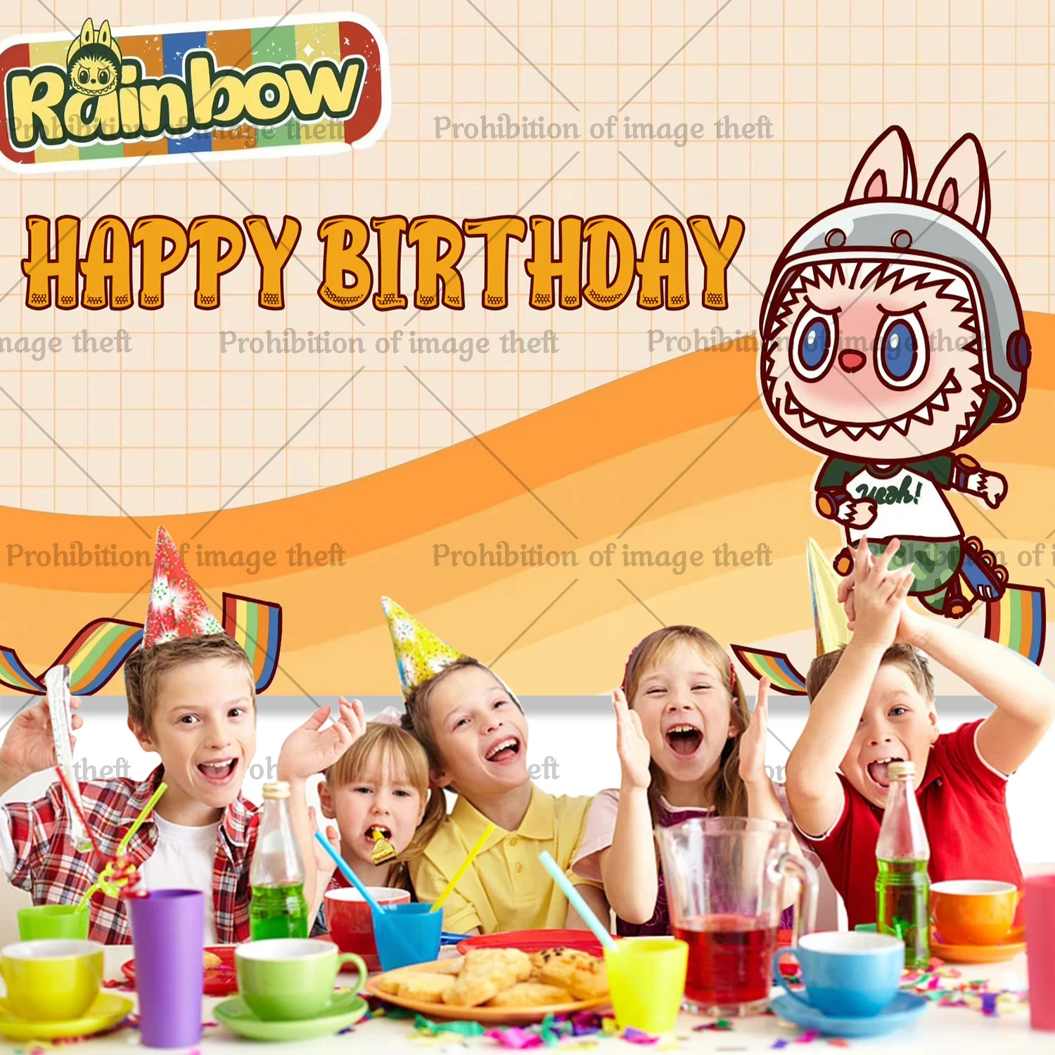 Милый тематический фон L-Labubus для семейных встреч украшение на день рождения