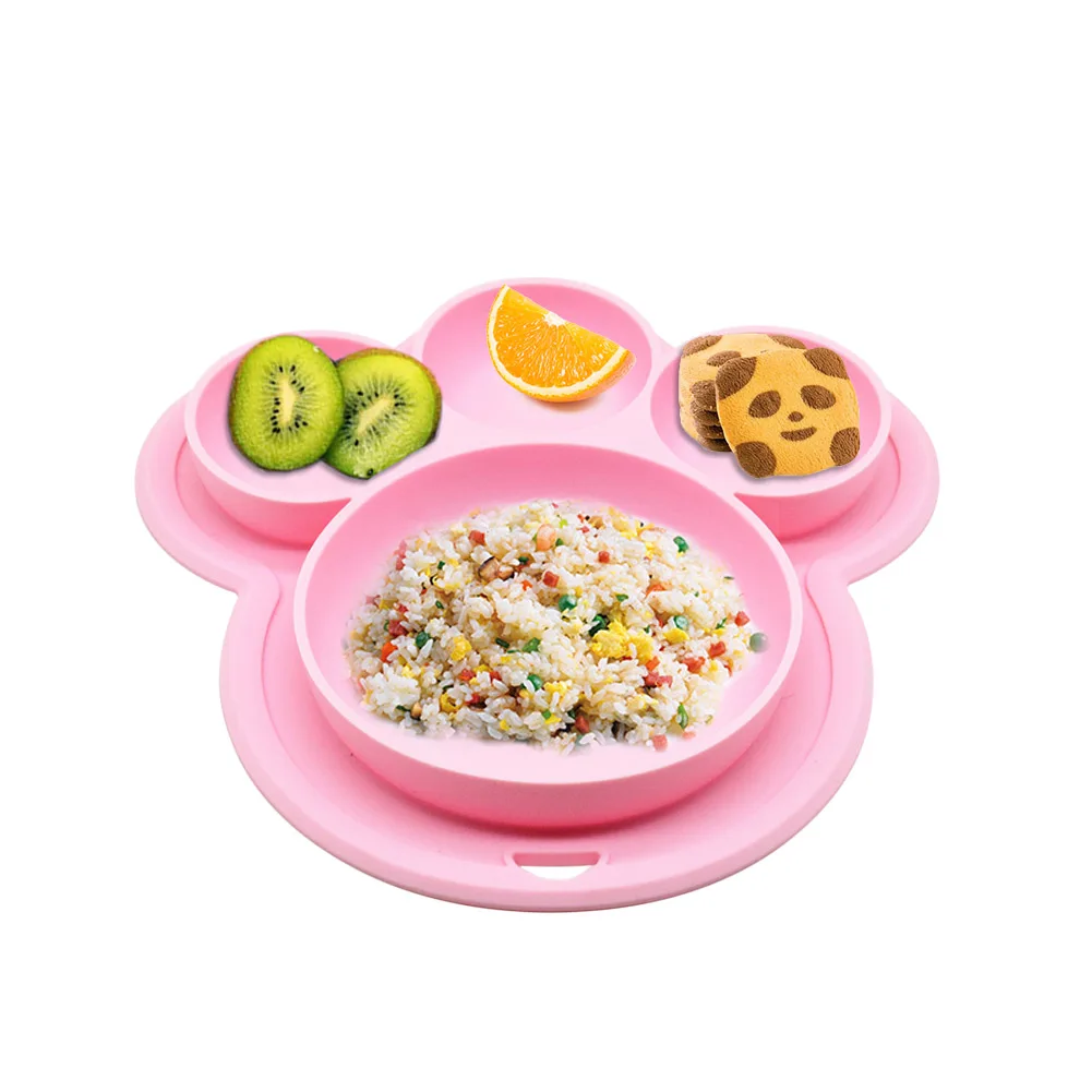 

2 PCS Kids Children Baby Plate CuteSilicone Dishes Bowl With Suction Cup Feeding Divided Mat Dishes For Baby Toddler
