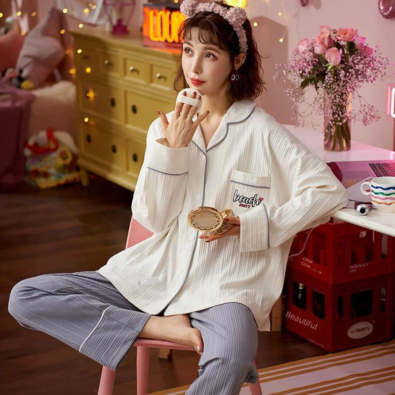 Милый женский пижамный комплект осенний кардиган с длинным рукавом милая