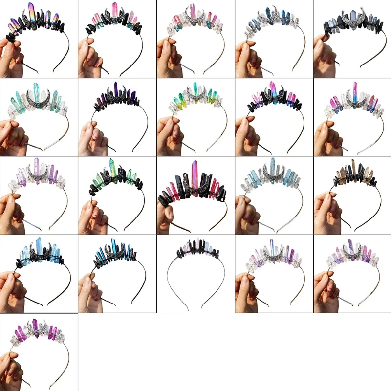 

Wedding Bridal Jewelry Headband Multicolored for Raw Crystal Hair Hoop Antique Moon Handmade Witch Dropship