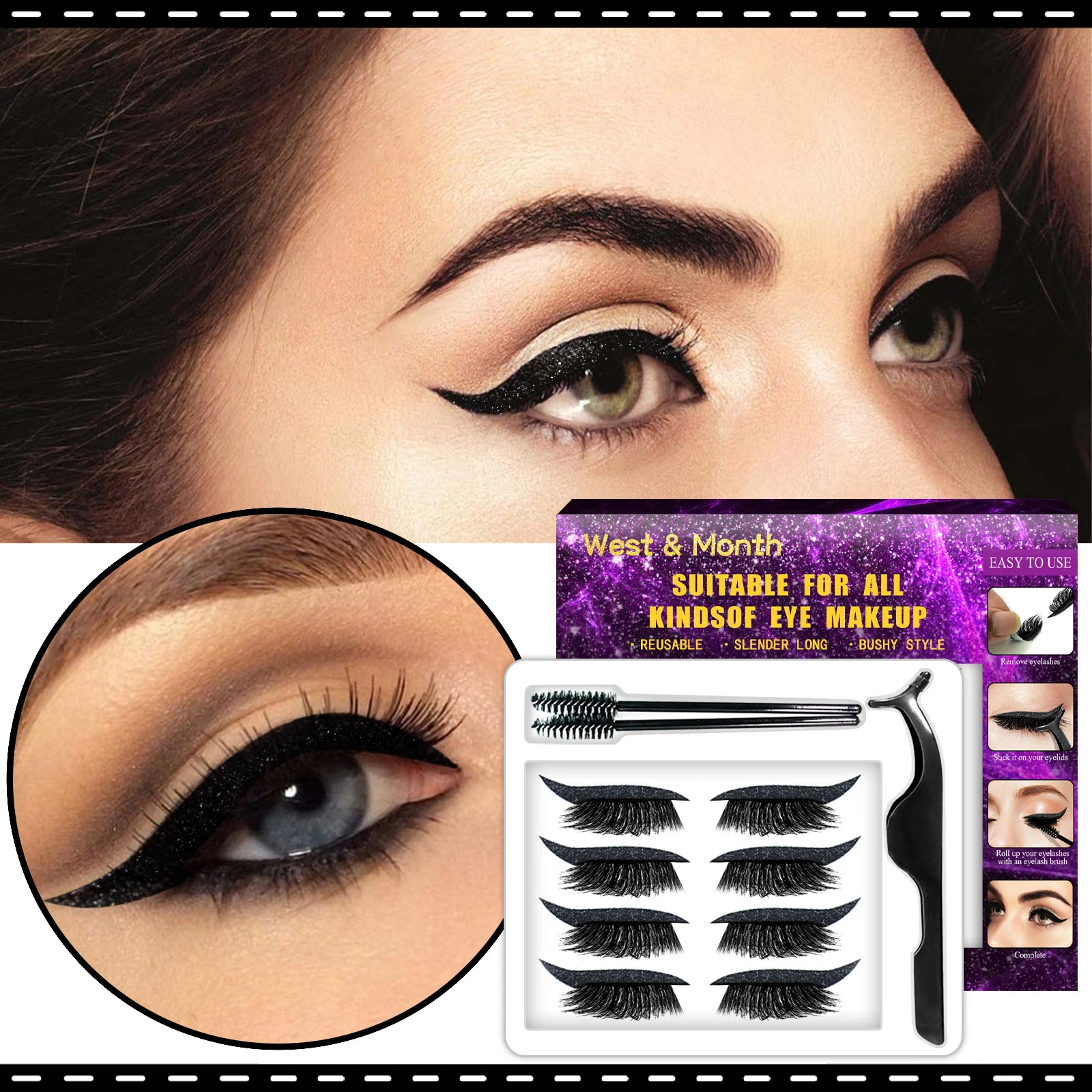 

Pairs Reusable Stick On Eyeliner With Lashes