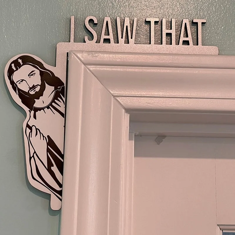 

Wooden Jesus Door Frame Sign I Saw That Doors Sit Decor Sticker Christian Front Door Corner Decoration Home Decor Paste Gifts