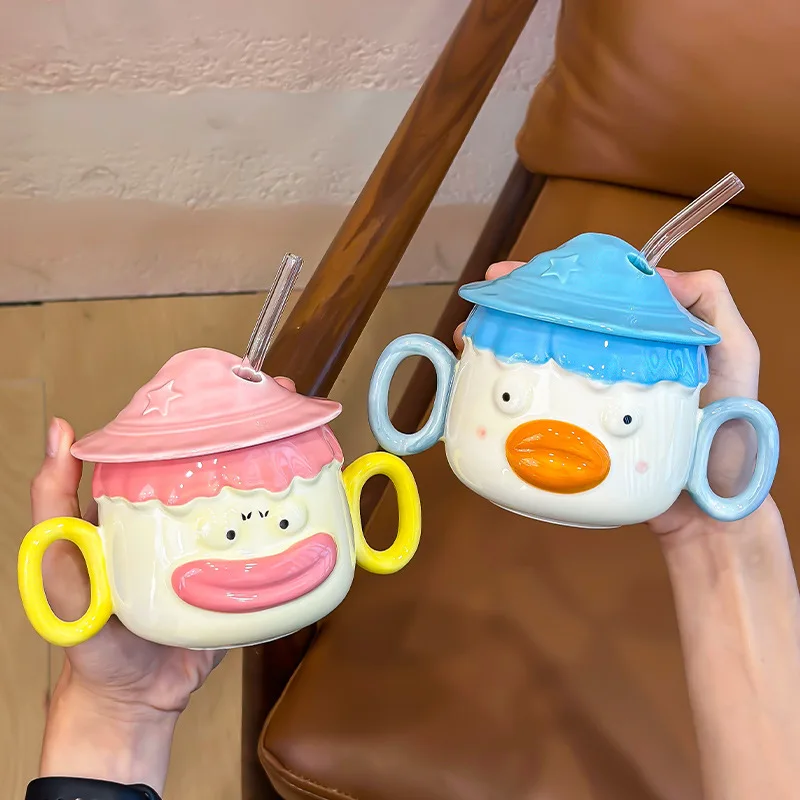 Милая забавная кружка клоуна 400 мл стеклянные соломинки с крышкой милая