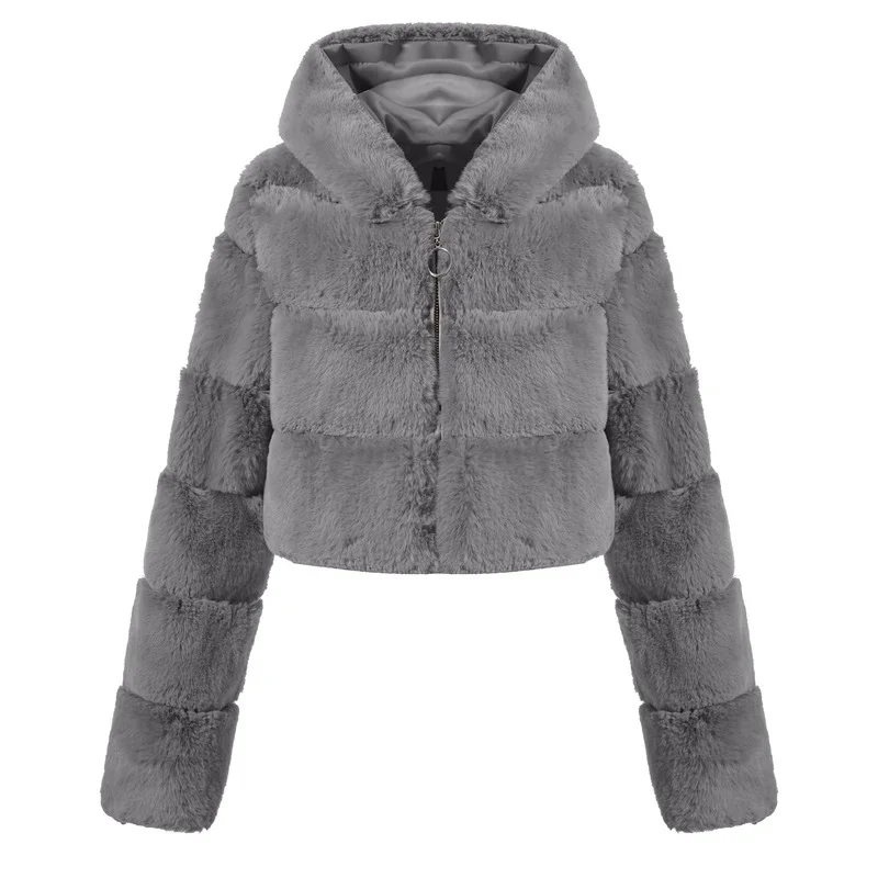Women Faux Fur Hoodie Coat Autumn Winter High Quality Fluffy Short warm Faux Fur Jacket Overcoat Ladies Outerwear