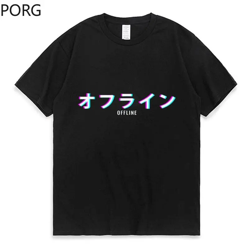 

Aesthetic Offline Japanese Text Vaporwave Harajuku Graphic Men's T-shirt Summer Man Casual Short Sleeve Tops Tee Oversize Tshirt