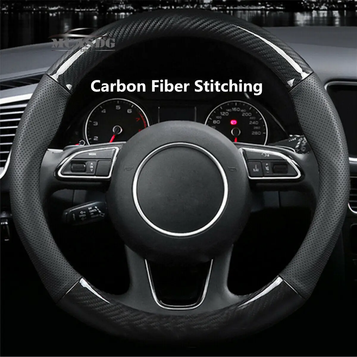

1Pcs Carbon Fiber Stitching Leather Steering Wheel Cover Non-slip 15 inch 38cm