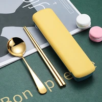 creative 304 stainless steel spoon chopsticks outdoor portable spoon chopsticks two tableware set student gift pack