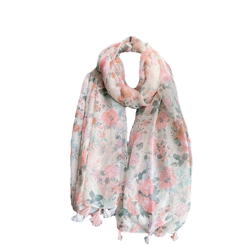 Новинка 2022 шарф с принтом роз и кисточками шали мягкий хиджаб цветочным рисунком