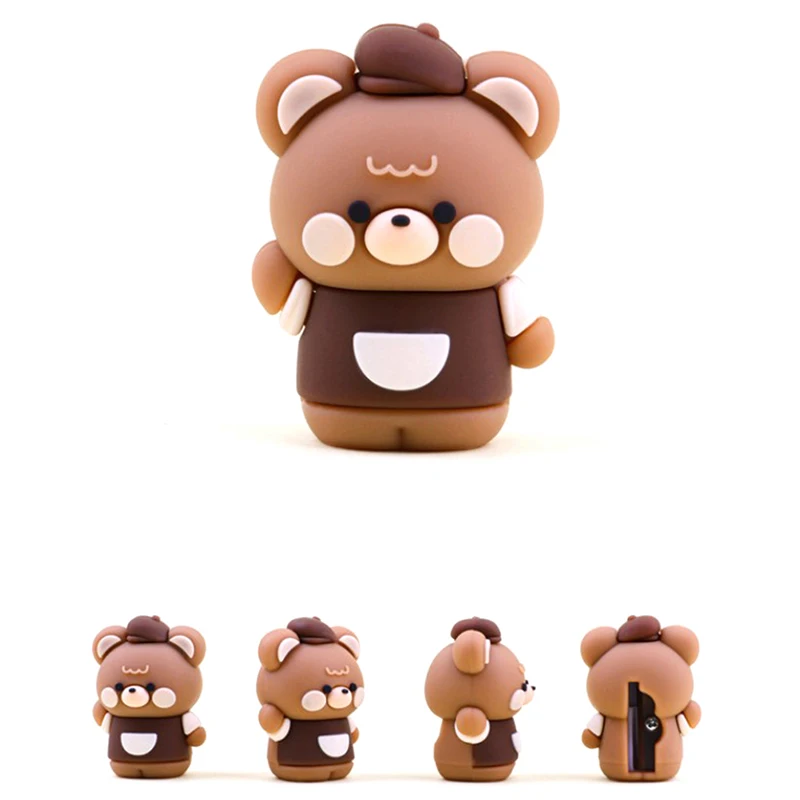 

Милая точилка для карандашей с медведем, силиконовая ручная точилка с одним отверстием, детские подарки, игрушки, офисные принадлежности