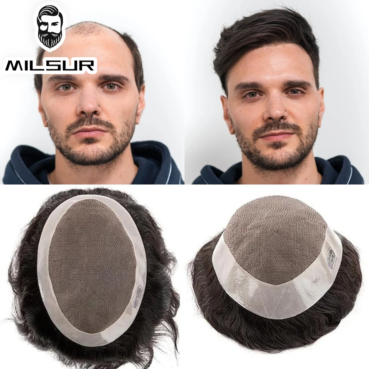 Men Wig Human Hair Toupee Fine Mono Male Wig 130% Density Durable Hair Prosthesis Toupee Men 6