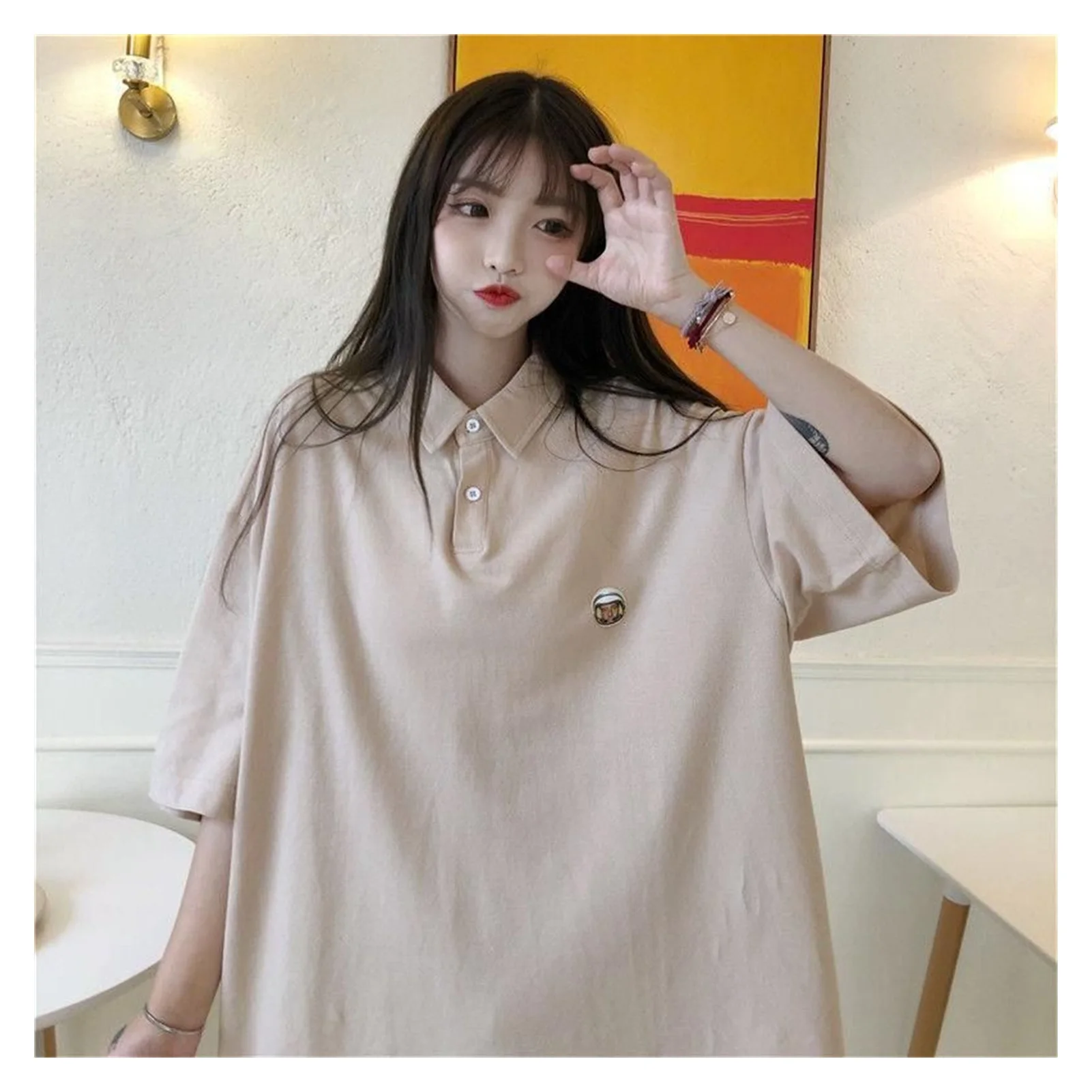 

2022NEW 2021 new polo shirt lapel short sleeve t-shirt female students summer blouse korean style women's clothing Preppy