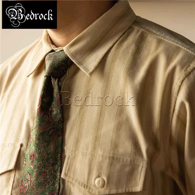 RT American retro beige vertical striped western shirt male Amekaji corduroy casual loose lapel long sleeved shirt