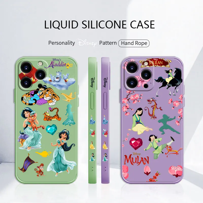 

Disney Princess Mulan Jasmine Liquid Funda Case for iPhone 11 12 13 Pro Max XS 7 8 Plus SE 8plus i13 Silicone Trend Shockproof