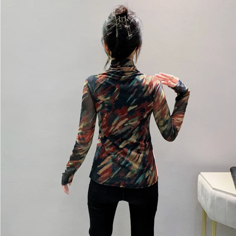 #8867 демисезонная Футболка с воротником хомут Женская сетчатая облегающая