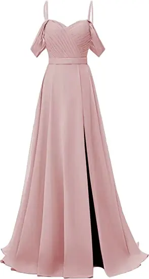 

Платье подружки невесты с открытыми плечами и разрезом, длинное вечернее Плиссированное шифоновое платье для выпусквечерние вечера для женщин