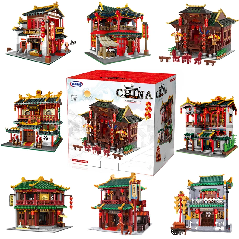 

Высокотехнологичные китайские уличные строительные блоки серии Chinatown, игрушки, старинная китайская архитектура, модель чайного дома, ИНН, с...