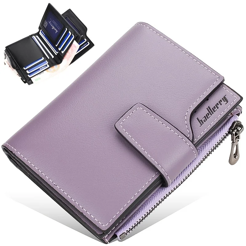 

Letter Detail Small Wallet Women's Simple Faux Leather Fold Wallet With Multiple Card Slots and Zipper Pocket