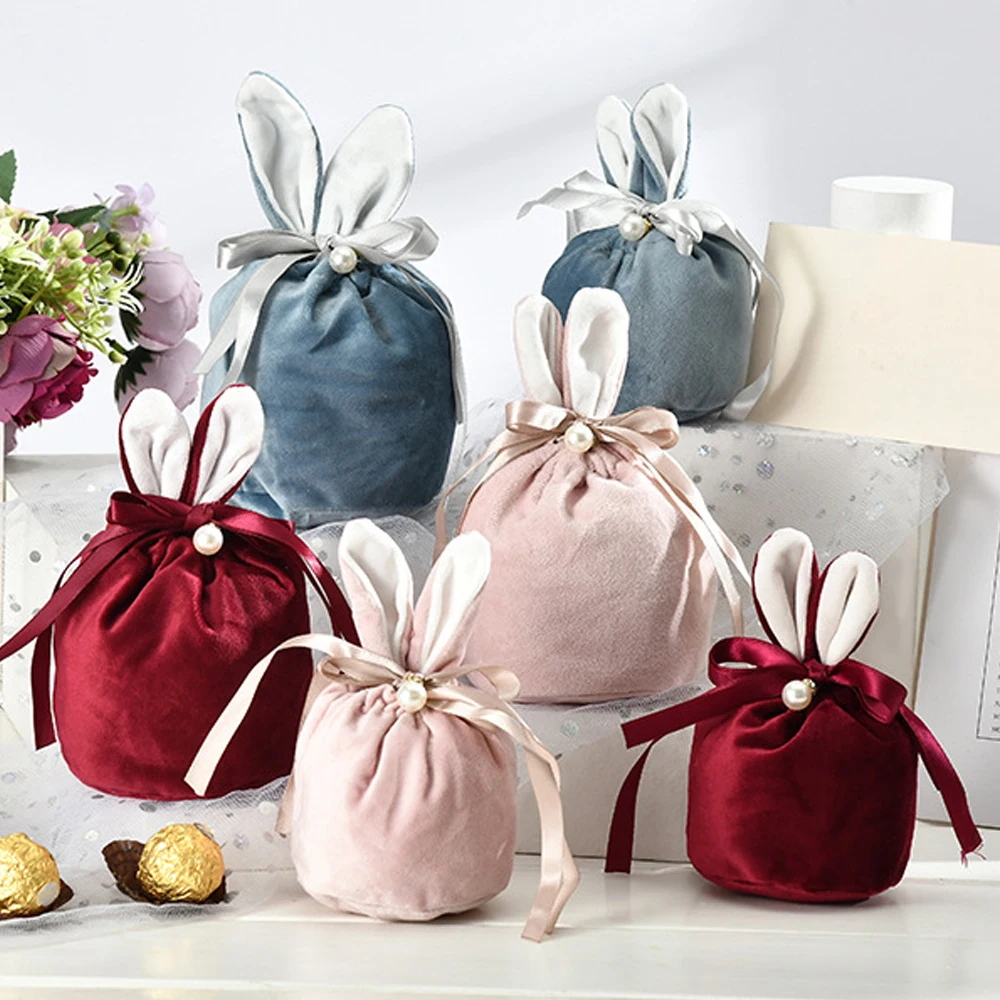 

Easter Cute Rabbit Chocolate Candy Bags Velvet Bunny Ear Biscuit Packaging Bag Wedding Christmas BirthdayParty Candy Gift Bag