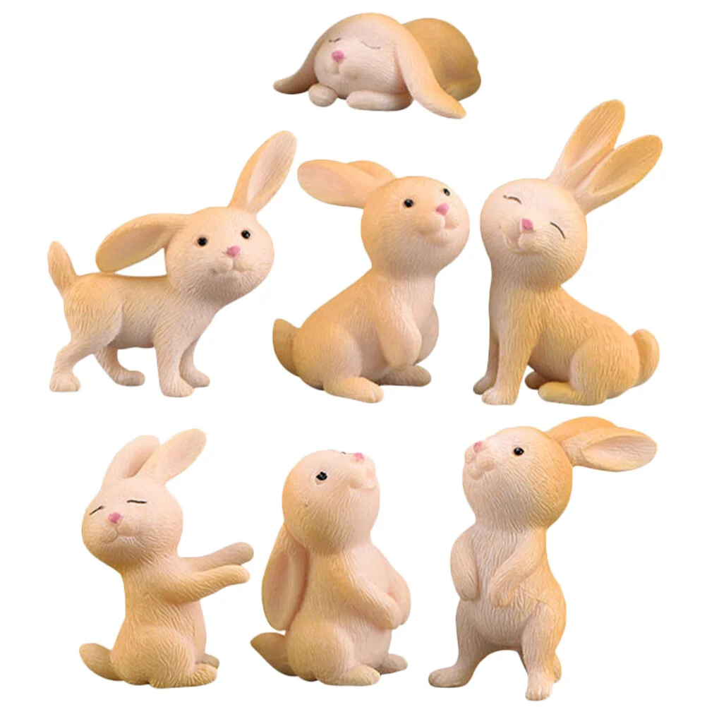 

7 Pcs Rabbit Ornament Bunny Household Decor Terrarium Figurine Tiny Decorations The Home