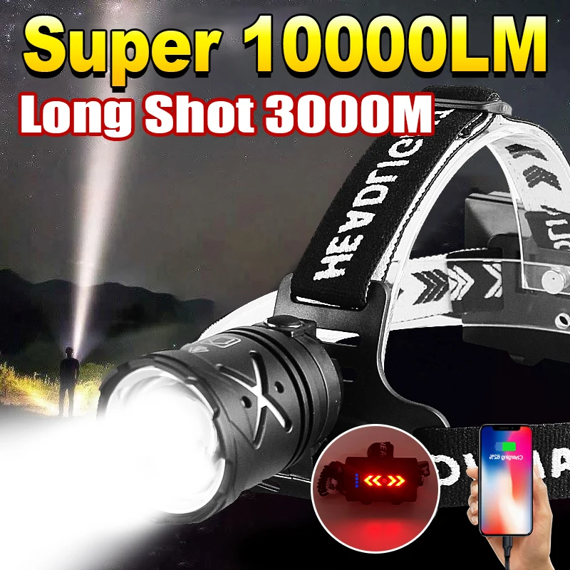 

Powerful White Laser Headlamp High Power Super Bright USB Rechargeable Headlight XHP220 Head LED Light Fishing Head Flashlight