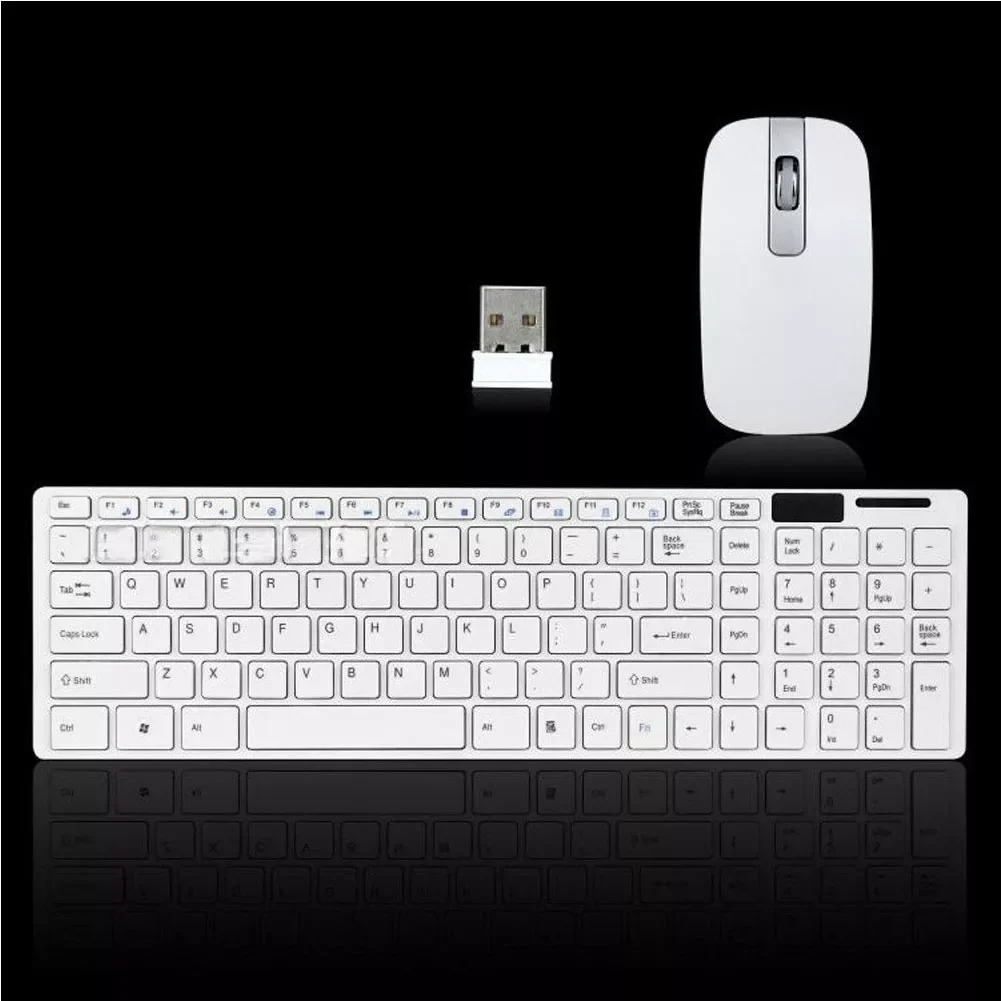 

Ultra Slim Thin Design 2.4GHz Wireless Keyboard With Cover With Mouse Mice Kit for Desktop Laptop PC Computer Keyboard Set White