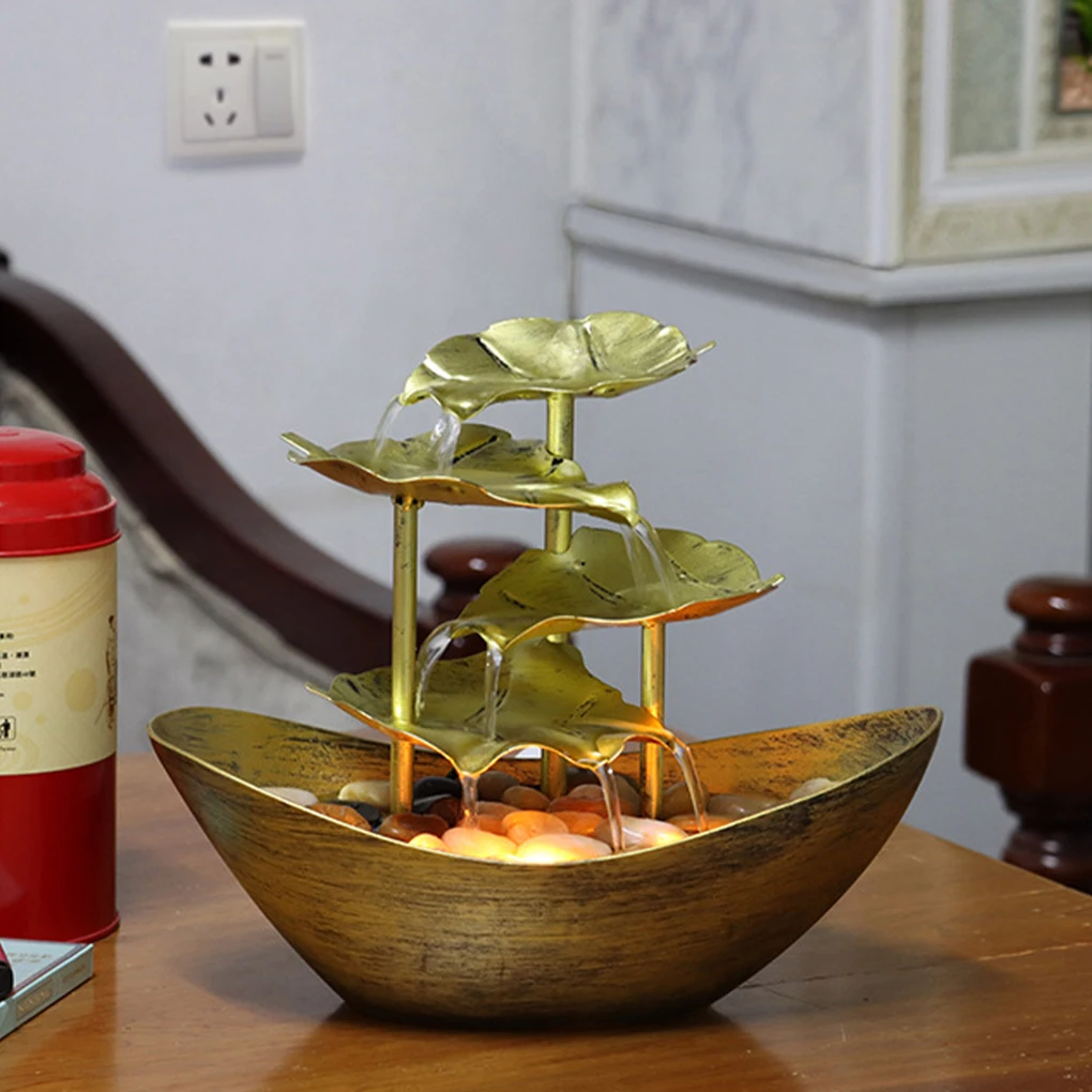 

Unique Style Tabletop Fountain With LED Lights Inspired By Lotus Leaf Flowing Water Gift Choice