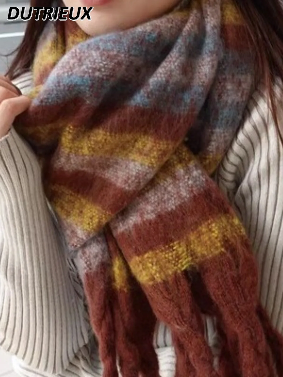 Теплый шарф из мохера для пары милый японский осенне-зимний универсальный