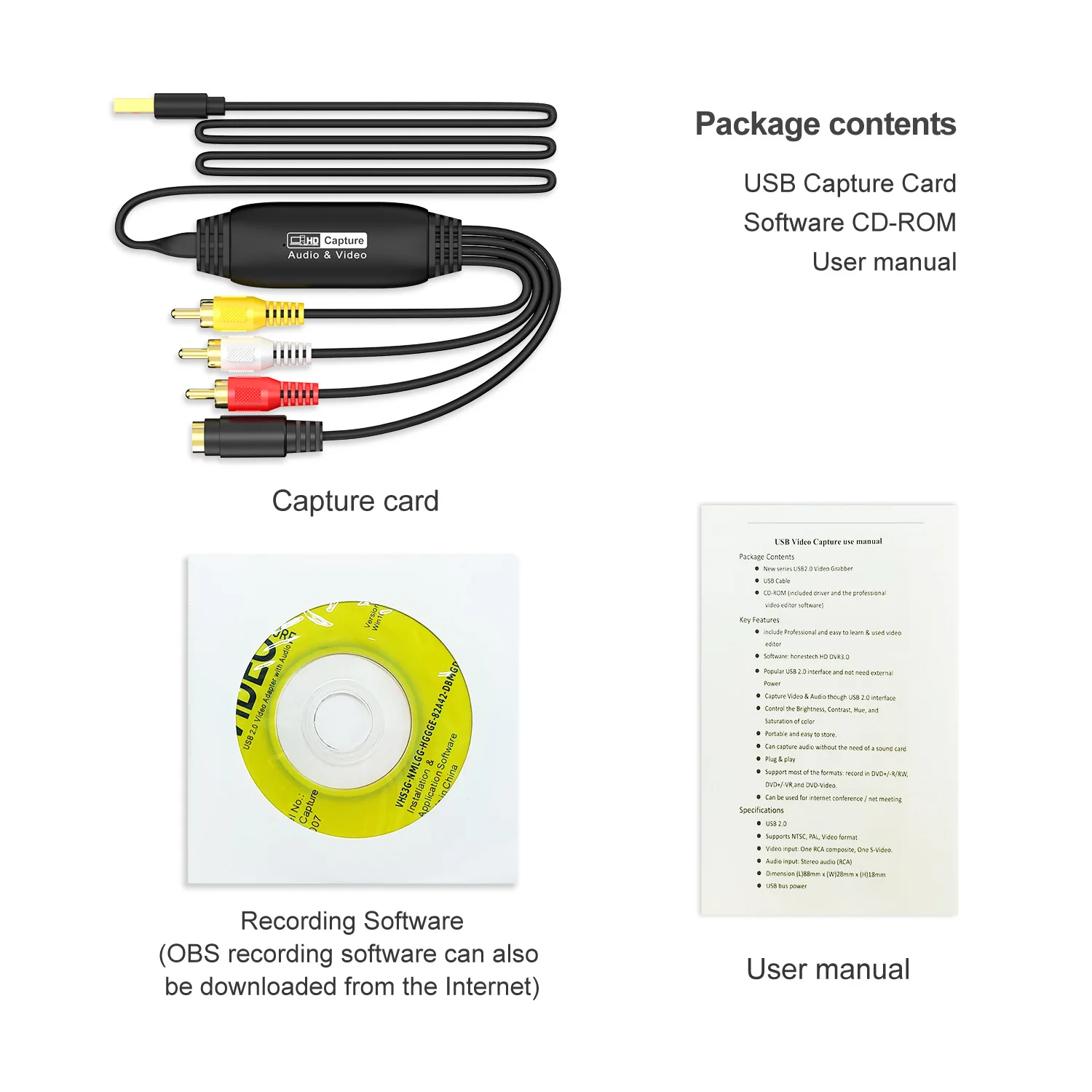 Карта захвата видео и аудио RCA AV в USB MS2107 CVBS S-Video Grabber 1080P30Hz для Mac и ПК, для записи с VHS, TV, DVD, VCR, DV, приставок (art.: 3920da8d8fa0a) - 3920da8d8fa0a