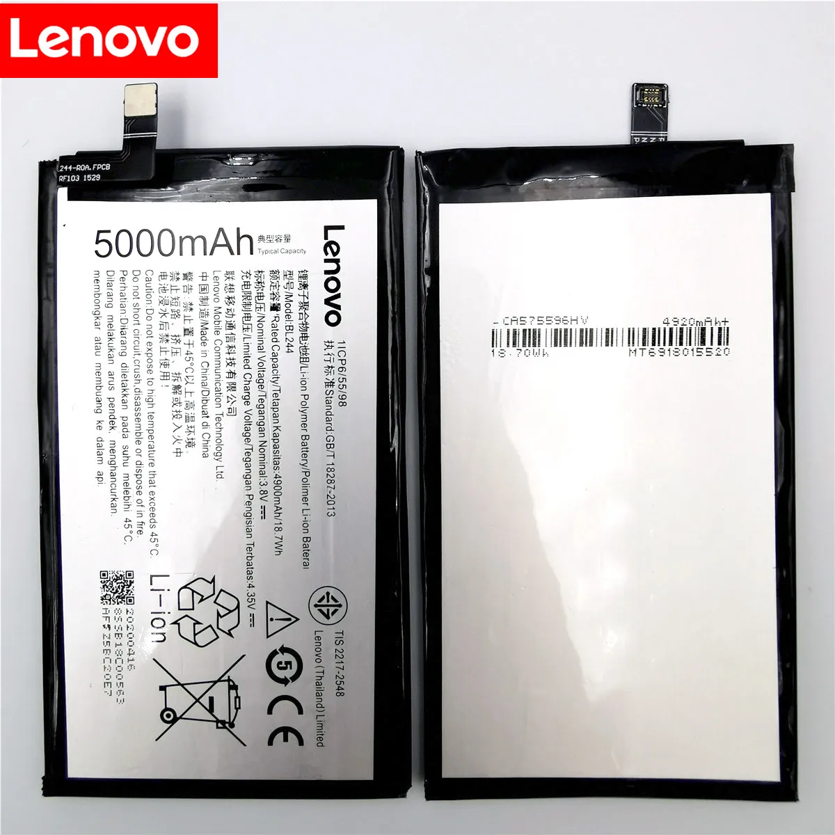 2020 Lenovo 5000Mah BL244 Original Li-ion Battery Replacement for Lenovo Vibe P1 P1A42 P1C58 P1C72 Smart Mobile Phone