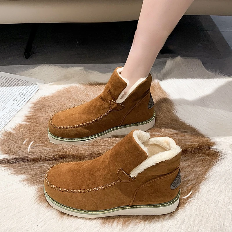 

Женские нескользящие ботинки на низком каблуке, повседневные Теплые ботильоны из хлопка, зимние ботинки, 2022