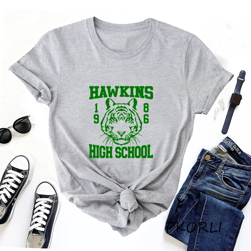 

Hawkins tiger High School 1983 Green t shirt women summer cotton basic stranger things tshirt short sleeve summer casual t-shirt