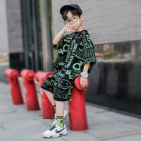 hiphop korean casual t shirt shorts children clothes fashion summer baby teenage boy clothing boys 2pcssets 6 12 years ensemble