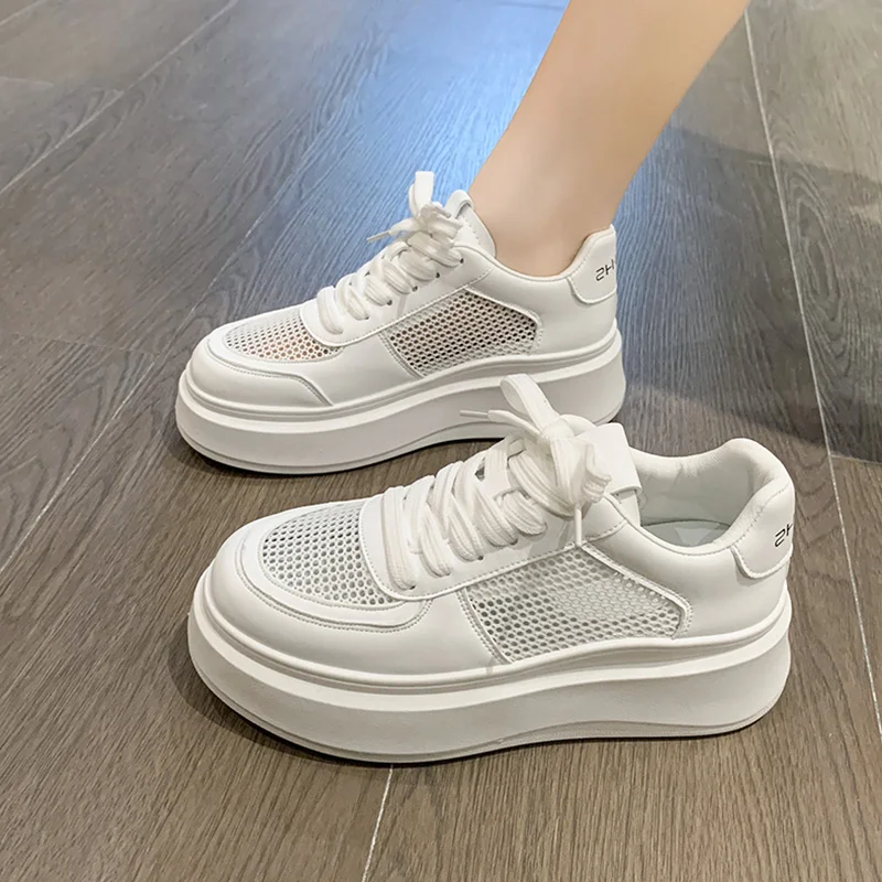 

Кроссовки женские на платформе, универсальные теннисные туфли с круглым носком, Повседневная дышащая обувь на небольшой толстой подошве, д...