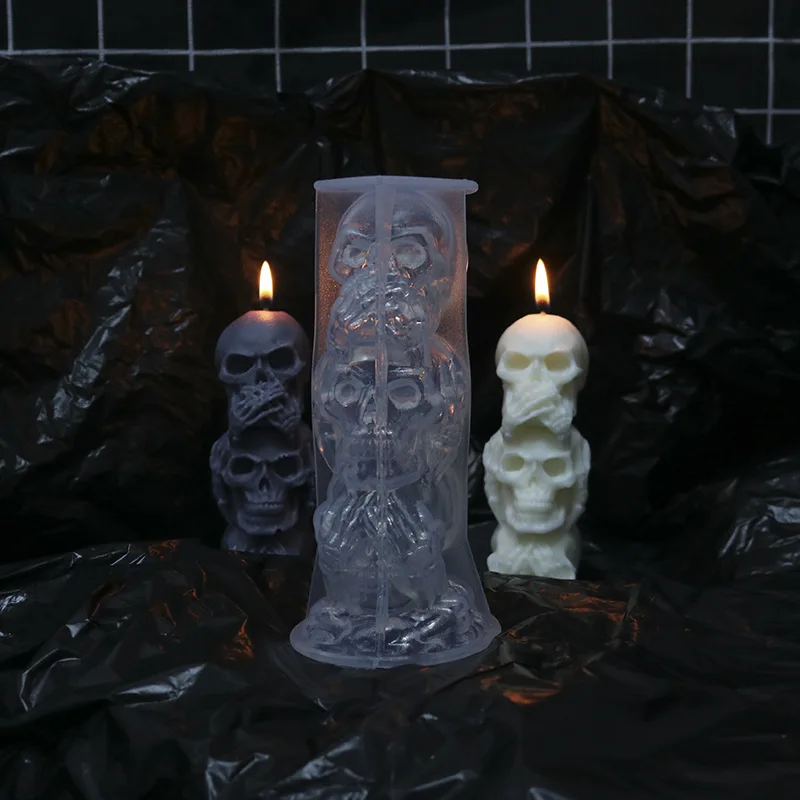 

Halloween Skull Candle Moule Bougie Silicone Mold DIY Horror 3 Even Ghost Head Scented Candle Making Supplies Velas Resin Mold