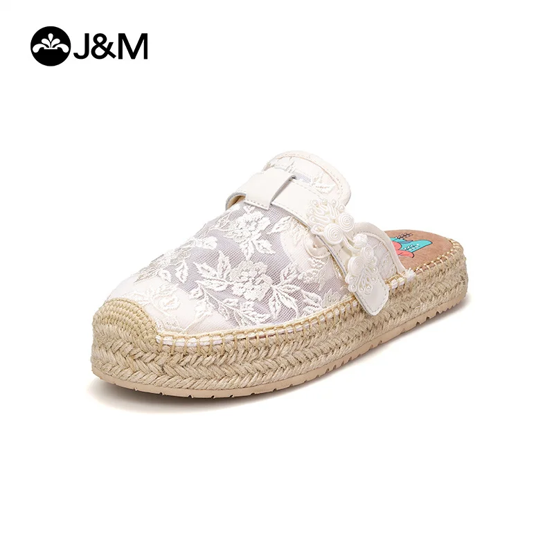 Женские шлепанцы J &amp M кружевные цветочные эспадрильи летние соломенные тапочки