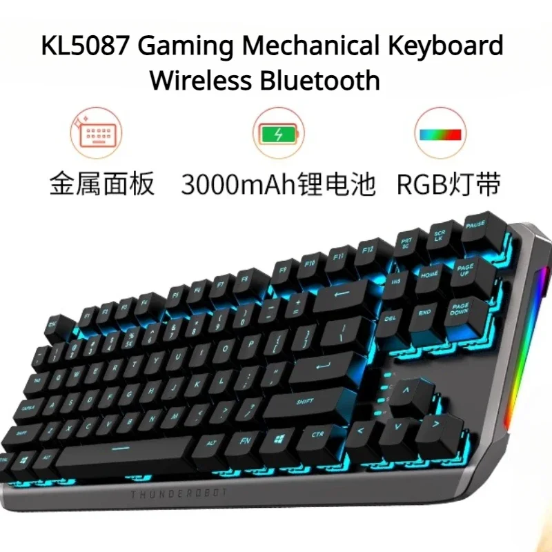 

Оригинальная Беспроводная механическая клавиатура KL5087 с тремя режимами, панель из алюминиевого сплава, полноклавишная RGB цветная игровая клавиатура