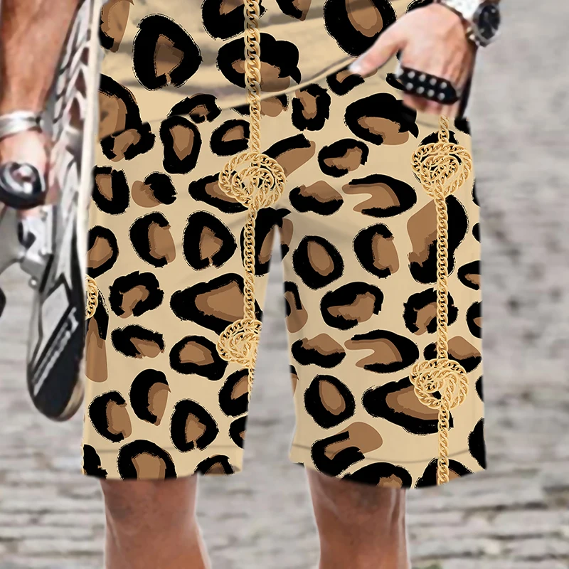 Streetwear Animal Leopard Print Quick Dry Loose Elastic Waist Men's Shorts Men/Women Mens Clothing Oversized Harajuku Cool Beach