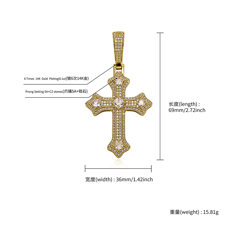 Фото Хип-хоп коготь квадратный циркон Bling Iced Out CZ крест подвески ожерелья для мужчин рэпер ювелирные изделия золото серебро цвет Прямая доставка №4