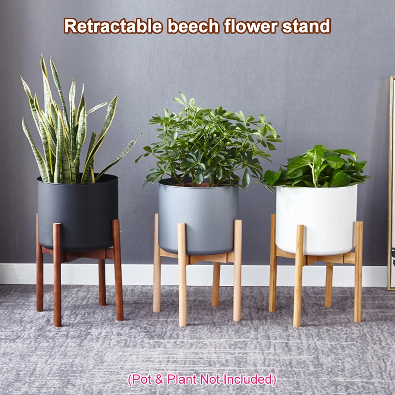 

Adjustable Stand Holder Rack Wooden Sturdy For Flower Potted Indoor Outdoor Flower Pot Retractable Plant Stand J99s