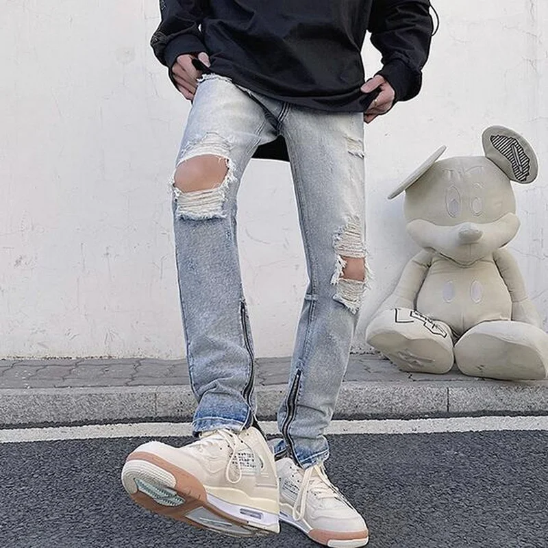 Men's High Street Ripped Jeans Men's American Hip-Hop Loose Straight Retro Washed Daddy Pants Multiple Styles Jeans