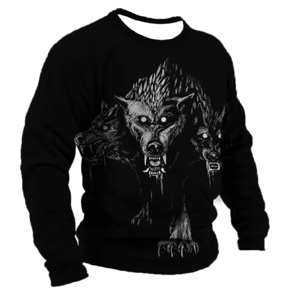 

Vintage Men's T-Shirts Winter Clothing Hellwolf Graphic 3d T-Shirt Men's O-Neck Pullover Long Sleeve Tops Loose Oversized Appare